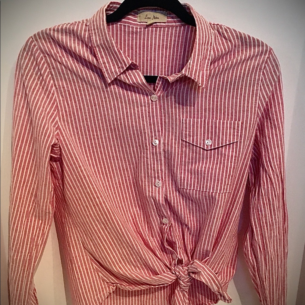 Junior’s Love Notes Long Sleeve Button Up Top